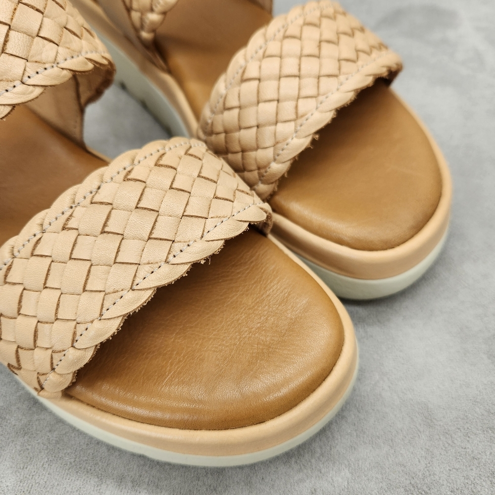 Dune London Flatform Sandals 10 Tan Woven Leather Lorris Chunky Lug Sole Strappy - Picture 11 of 16